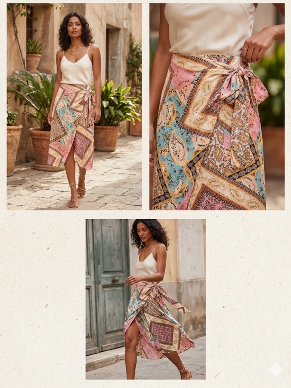Zaful Patchwork Paisley Wrap Midi Skirt Size 8 NWT Side Zipper Boho - Picture 1 of 7